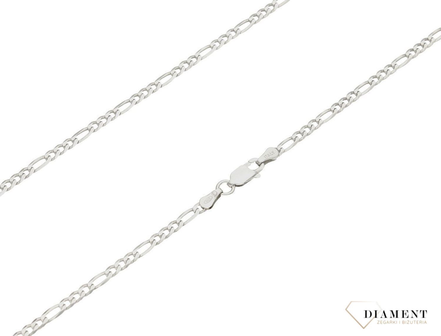 Srebrny łańcuszek 925 figaro 3 mm rodowany DIA-LAN-2091R-80-925 3mm.  Srebrny łańcuszek najwyższej próby srebra 925. Łańcuszek srebrny o splocie figaro idealny na prezent. Łańcuszek srebrny o wadze 6,30 gram i szerokości 3 mm (2).jpg